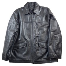 J.Crew Leather Jacket Mens XL Black 100% Leather Quilted Lining Car Coat Zip VTG