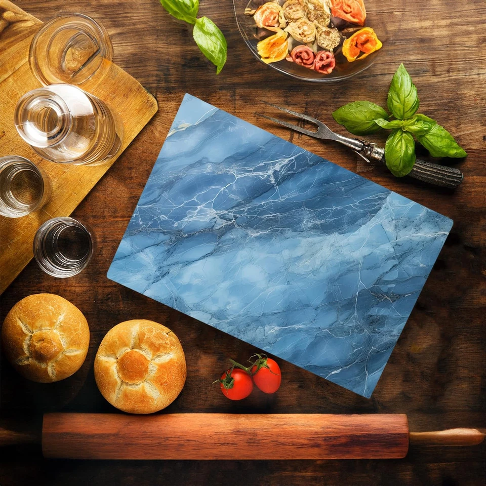 Blue Marble Kitchen Glass Cutting Board Ocean Decorative Gift Marbled Granite... - Image 2 of 4