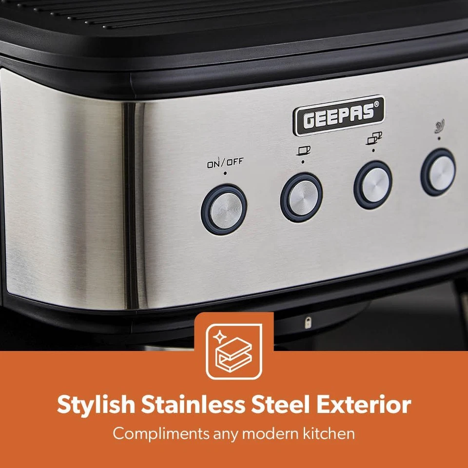 GEEPAS 20 Bar Espresso & Cappuccino Coffee Machine with Milk Frother 1.5L Tank - Image 3 of 4