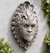Stone Green Man Wall Plaque Leaf Face Garden Ornament Tree Spirit Outdoor Decor