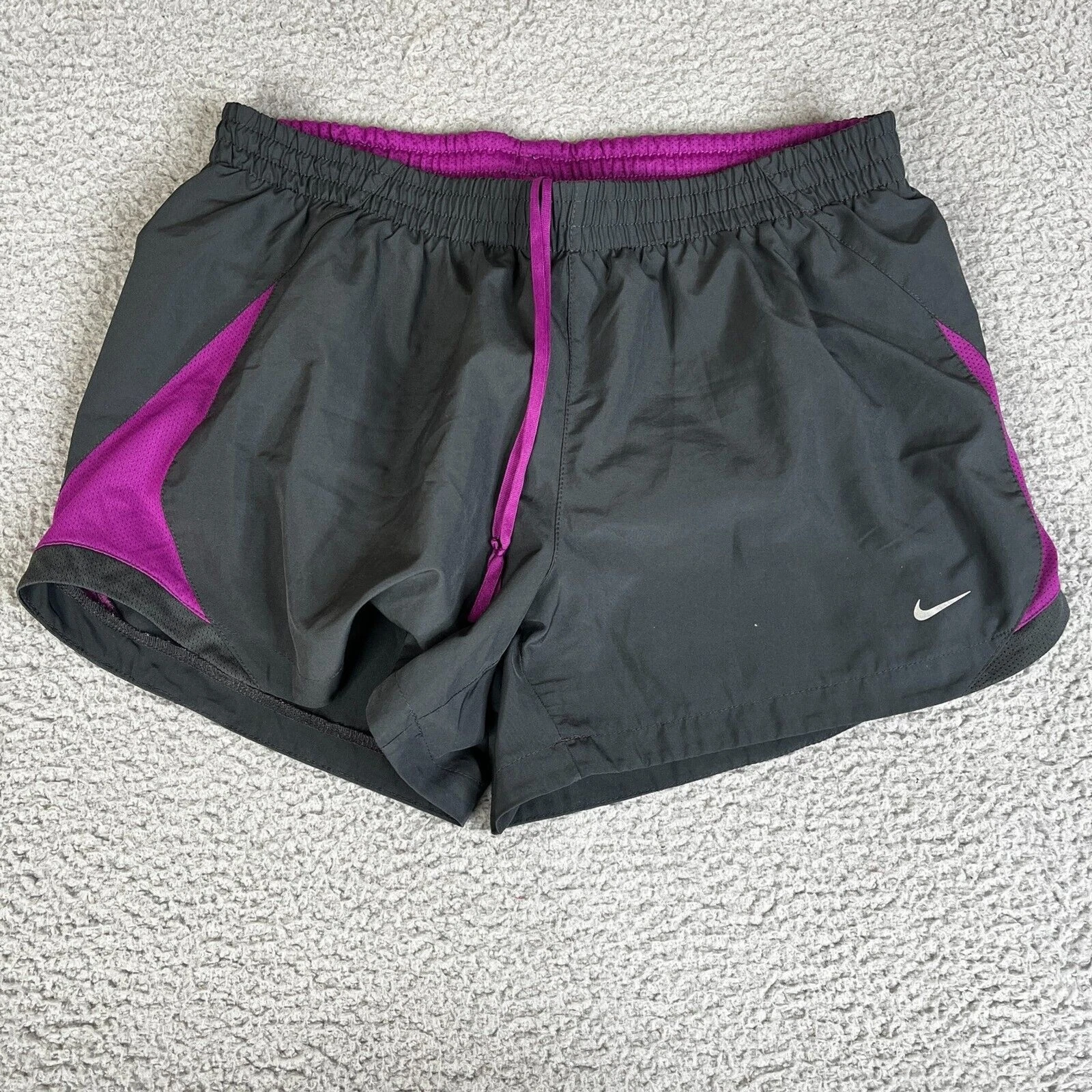 Nike Running Shorts Women Large Purple Gray Lined Pull On 371670 Mesh Athleisure