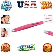 Stainless Steel Slant Tweezer - Eyebrow Tweezers for Women and Men Neon Pink