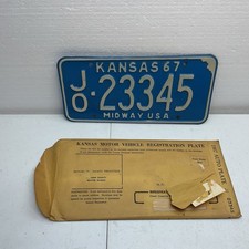 1967 Kansas License Plate Tag# JO 23345 Midway USA Johnson County W/ Envelope