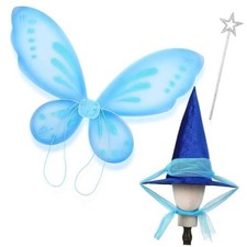 3 Pcs Fairy Princess Costume Include Hat Butterfly Wings Star Wand for Blue