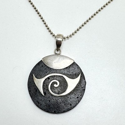 925 Sterling Silber  Kette mit  Anhänger Lava Stein/ Vulkangestein schwarz