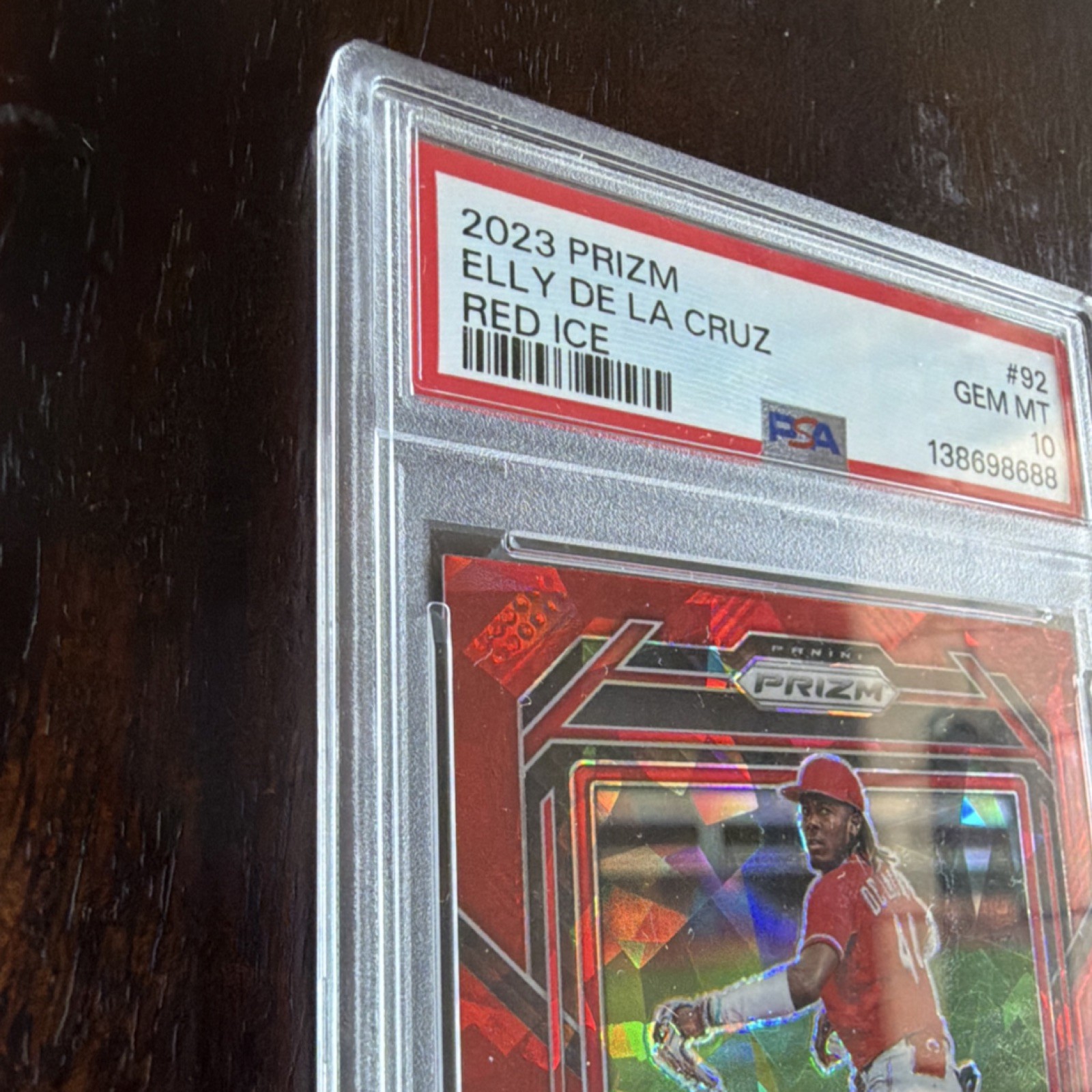 Panini 2023 Prizm Elly De La Cruz #92 Red Ice Prizm Rookie PSA 10 Reds view 3