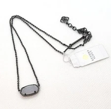 New Kendra Scott Elisa Pendant Gunmetal Necklace In white Iridescent Drusy