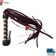 Handmade Genuine Leather Flogger Whip Wooden Handle 25-Tails Stage Costume Prop