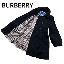 Good Condition Burberry Blue Label Wool Coat Nova Check A-Line Black 38