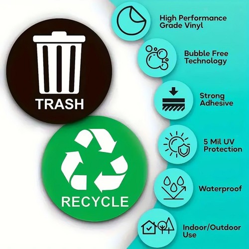 9 Pieces Recycle Stickers for Trash Can Recycling Trash Bin Stickers 5 x 5 - Picture 6 of 7