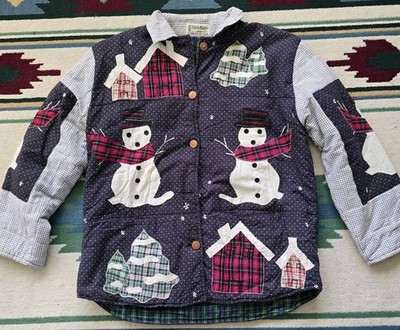 Vintage Patch Magic Reversible Jacket Christmas Snowman Women Medium Plaid