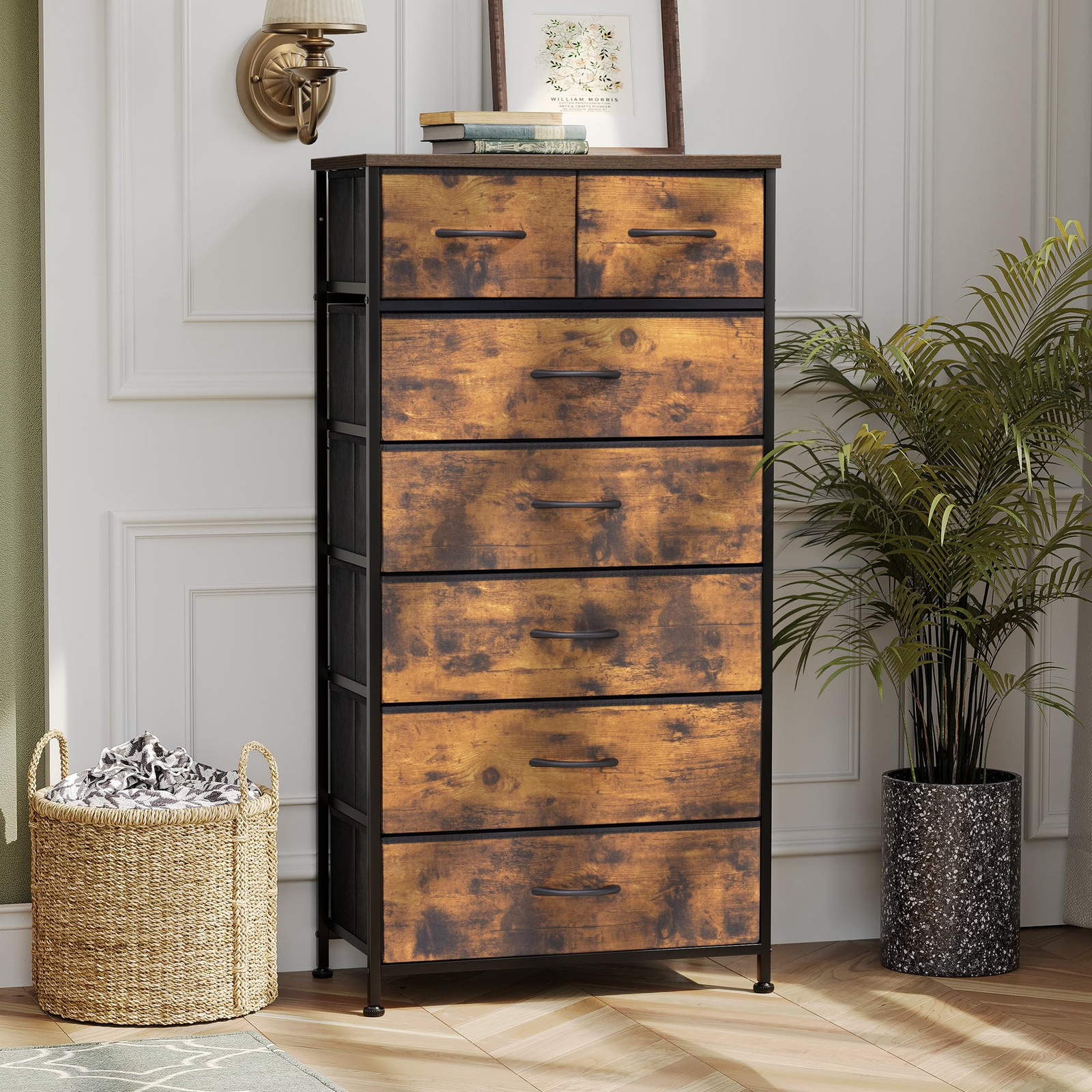 Dresser for Bedroom with 7 Drawers, Tall Dresser Vertical Storage Tower, Stur...