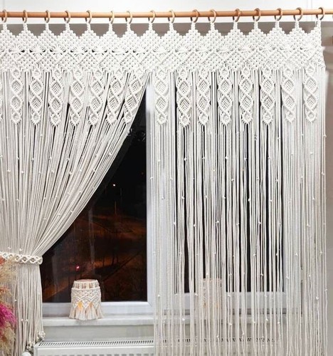 Cortina Floral Puerta Macramé Grande Boda Telón de Fondo Ventana Tejida Boho