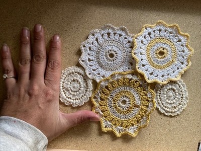 Lot Of 5 Extra Small Vintage/Antique Handmade White Crochet Doilies~ See Pics!