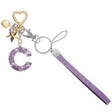 Initial Letter Keychain Letter-C Keychains Bling Love Star Key Chain Purple