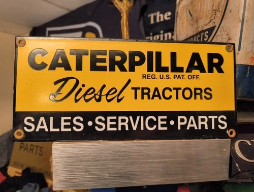 VINTAGE CATERPILLAR PORCELAIN SIGN OLD 10" DIESEL ENGINE FARM TRACTOR DEALER
