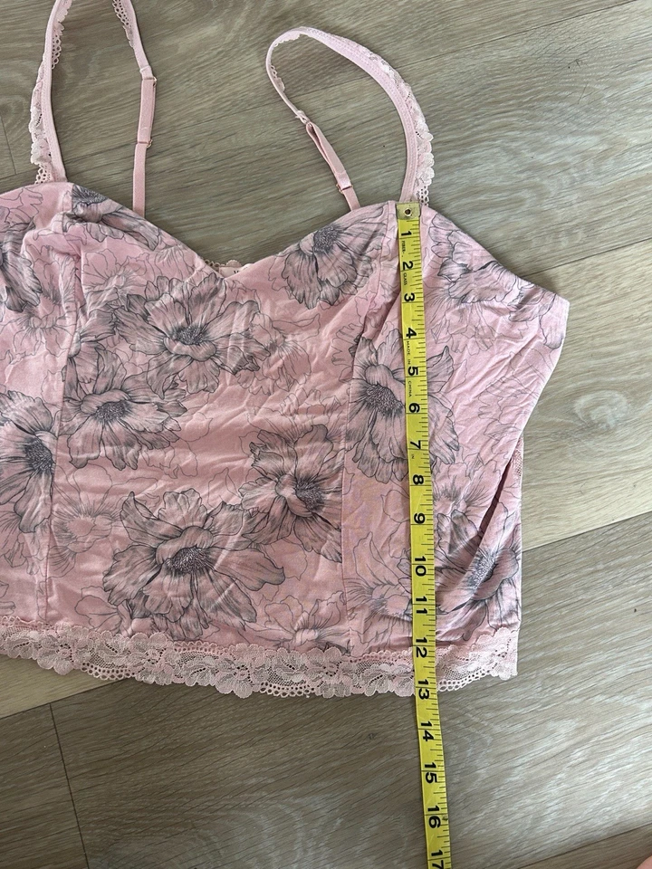 Camiseta sin mangas Victoria’s Secret rosa floral encaje cami XL lencería para mujer Y2K Foto 4 de 4