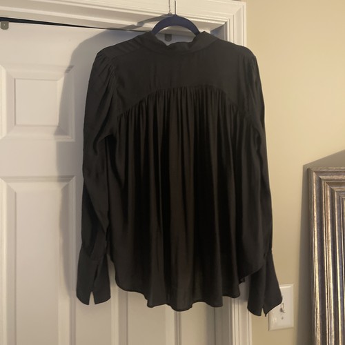 Free People Camicia Blusa Nera Setosa Fluida Top Con Cravatta Fiocco S - Foto 10 di 11