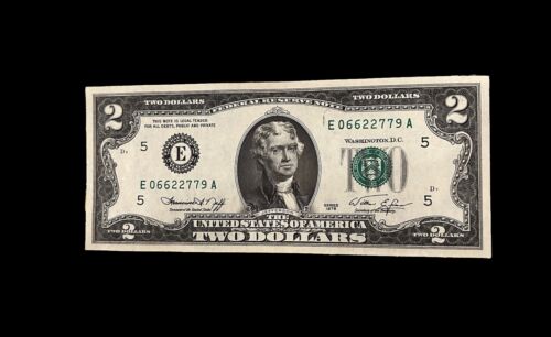 Due dollari banconota serie 1976 - numero di serie: E 06622779 A - Foto 1 di 2