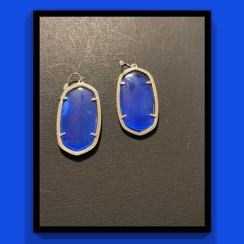 Kendra Scott Elle Drop Dangle Earrings Blue Glass Gold Tone