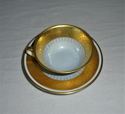 Weimar Germany Espresso Cup & Saucer Gold Baby Blue Vintage Gold Lace