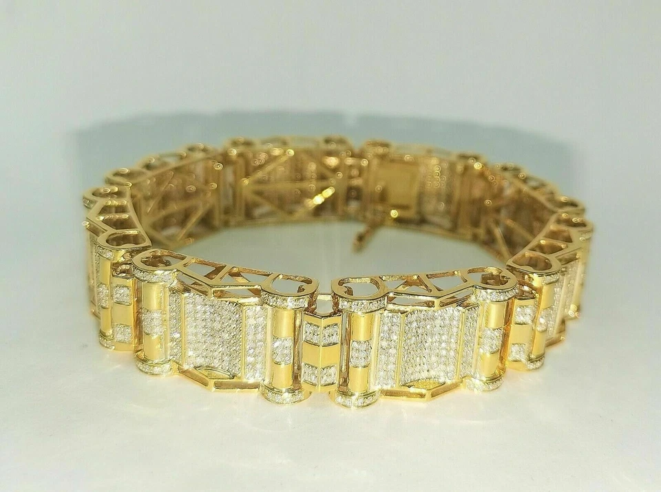 Brazalete de diamantes de corte redondo de 8 quilates para hombre con acabado de oro amarillo de 14 k de 8 pulgadas Foto 3 de 4