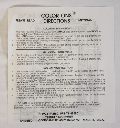 Smokey the Bear USDA Forest Service Coloring Books and T-Shirt Transfer 90's - Picture 5 of 5