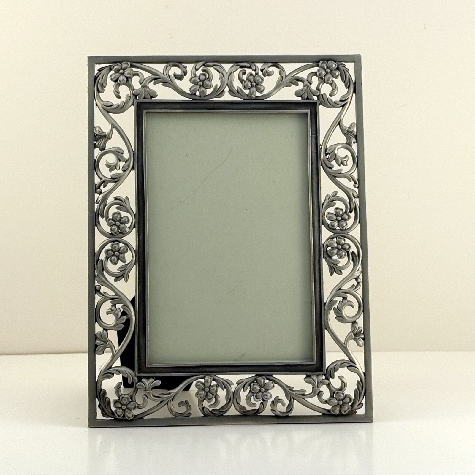 Vintage Metal Photo Frame Ornately Engraved Floral Design, Fits 4