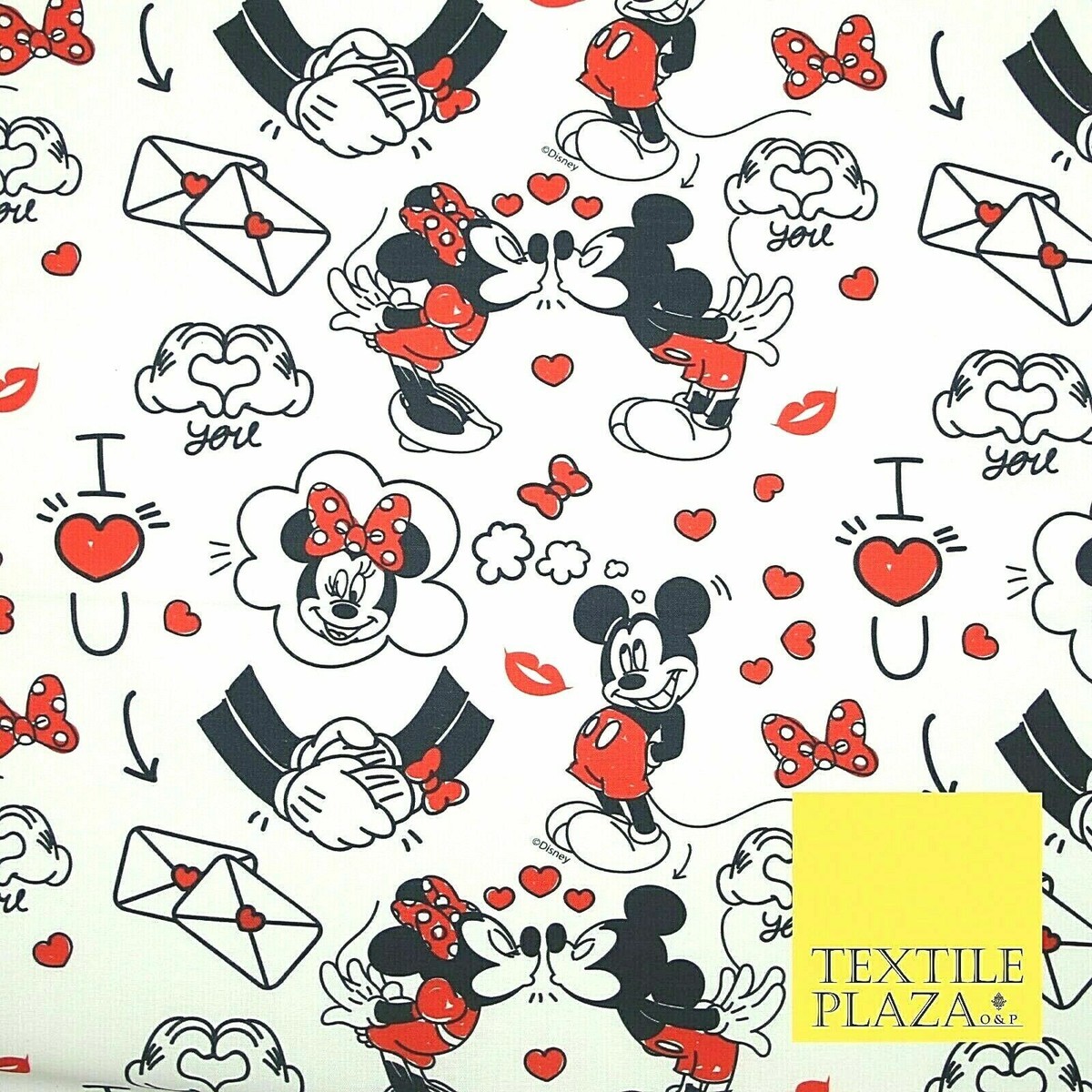 Mickey Minnie Mouse Love Letters Valentine Disney Print Fabric 100% Cotton  4965