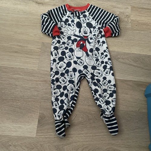 Disney Mickey Fuß Schlafanzug durchgehender Reißverschluss Langarm weiß rot Gr. 18 Monate