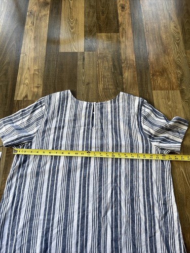 Top camicia Liz Claiborne blu e bianco a righe misto lino taglia XXL - Foto 6 di 10