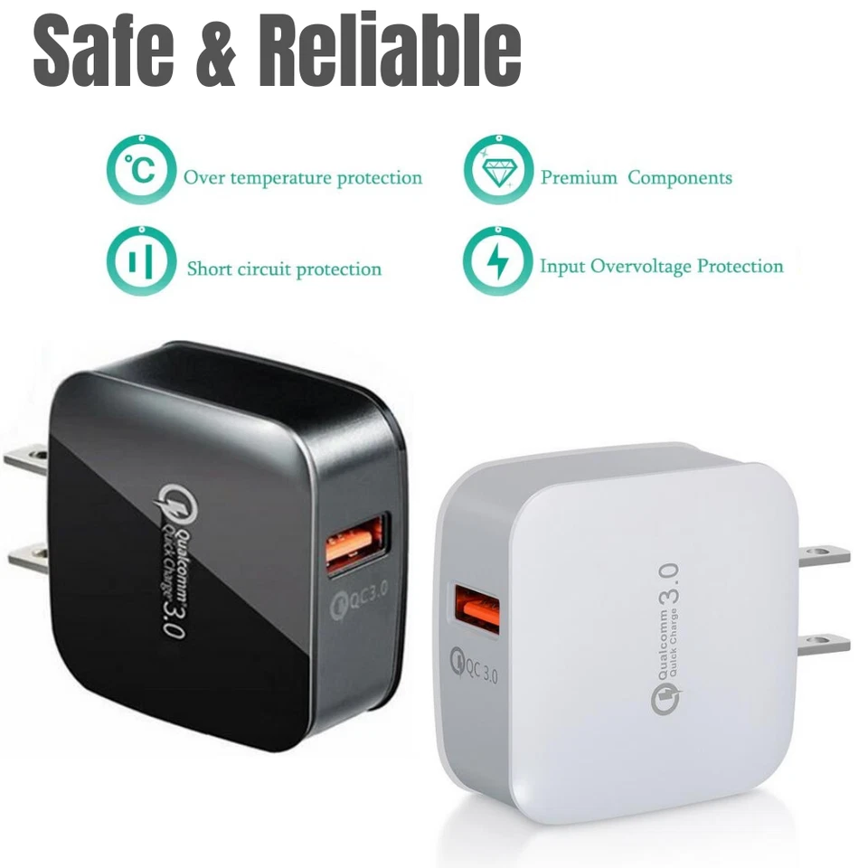 2Pack 18W QC3.0 Quick USB Fast Charge Adapter For Samsung LG iPhone Wall Charger - Image 4 of 4