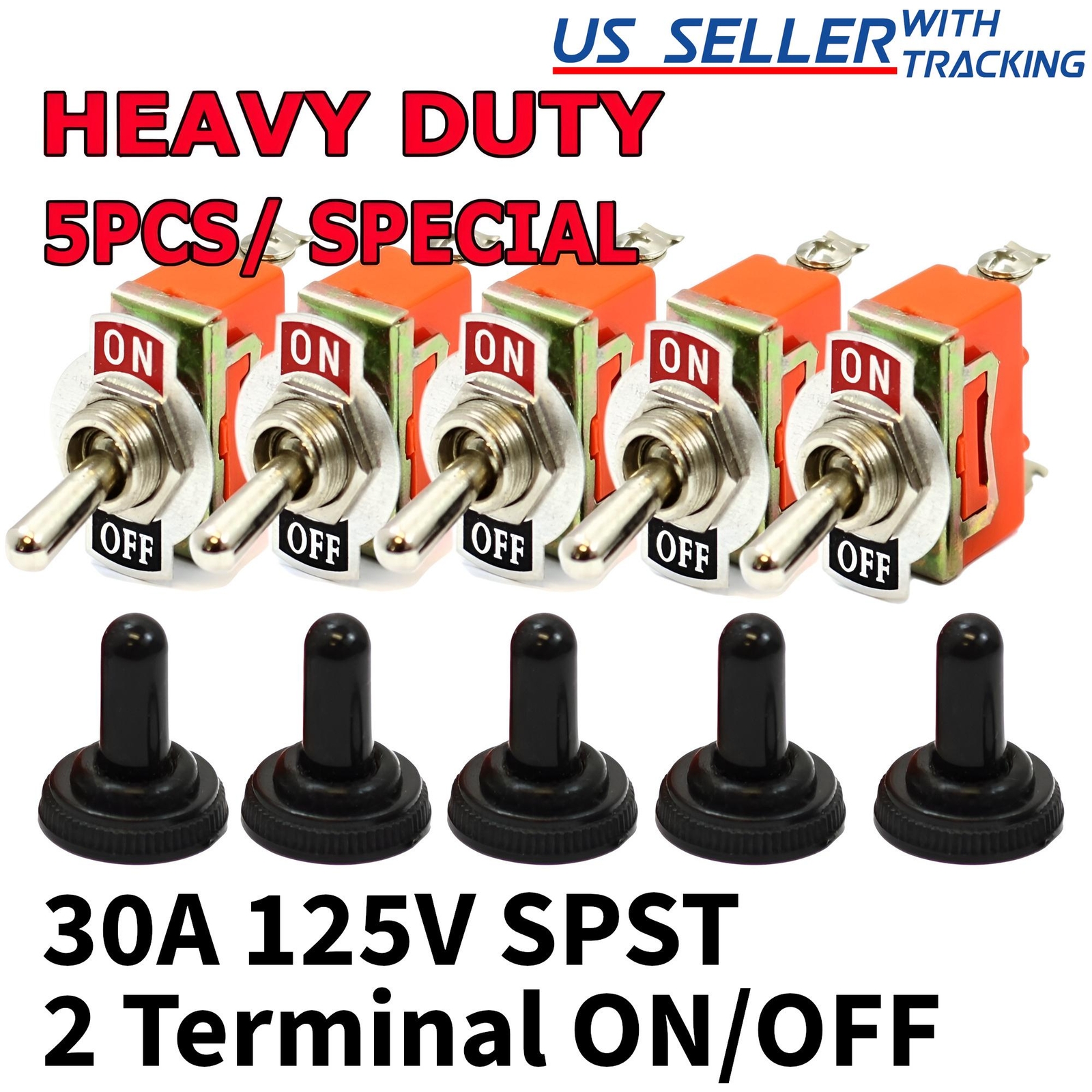 5X Toggle SWITCH ON/OFF Heavy Duty 15A 250V SPST 2 Terminal Car Boat ...