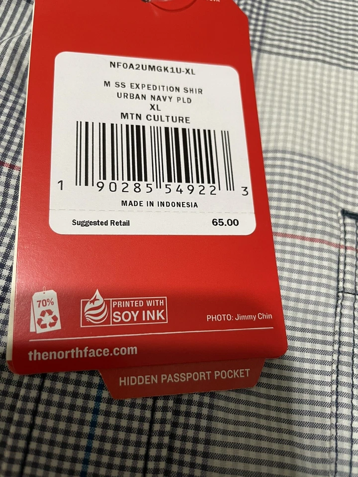 Camisa North Face Expedition con bolsillo oculto para pasaporte talla XL manga corta Foto 3 de 4