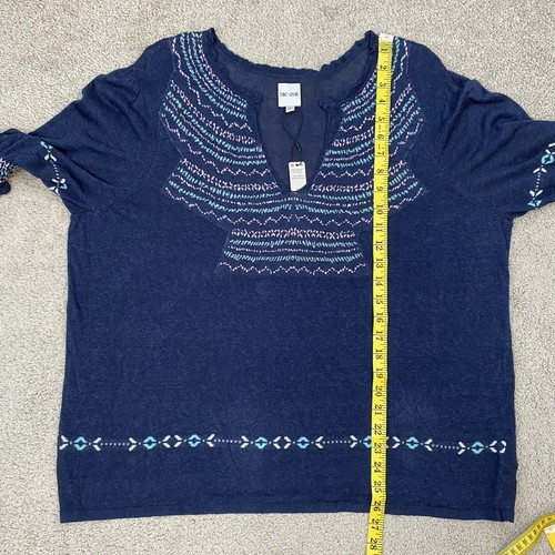 Nic+Zoe Linen Blend Knit Blouse Navy Blue XL - 第 8/8 張圖片