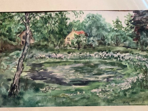 ::AQUARELL °HAUS MIT TEICH° DORF ARCHITEKTUR LANDSCHAFTEN BOTANIK EXPRESSIONIST - Bild 2 von 6