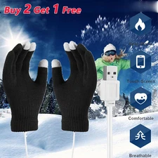 USB Rechargeable Electric Heating Gloves Winter Warm Touchscreen Hand Warmer US