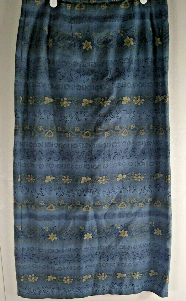 Mujer Eddie Bauer Falda Imitación Envolvente Lápiz Midi Azul Floral Mezcla Lino Talla 12 Foto 4 de 4