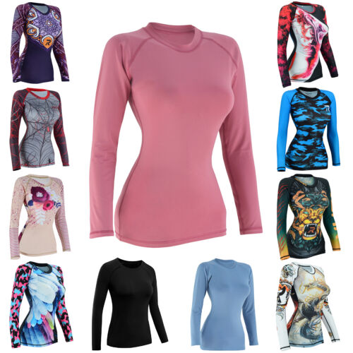 ROAR MMA Maniche Lunghe Fight Wear Donna Compressione Rash Guard BJJ Wrestling - Foto 4 di 50