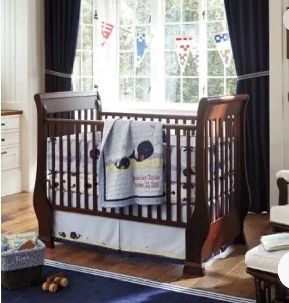 NWT Pottery Barn Kids Jackson Crib Bed Skirt Whales Fish Cotton Blue eBay