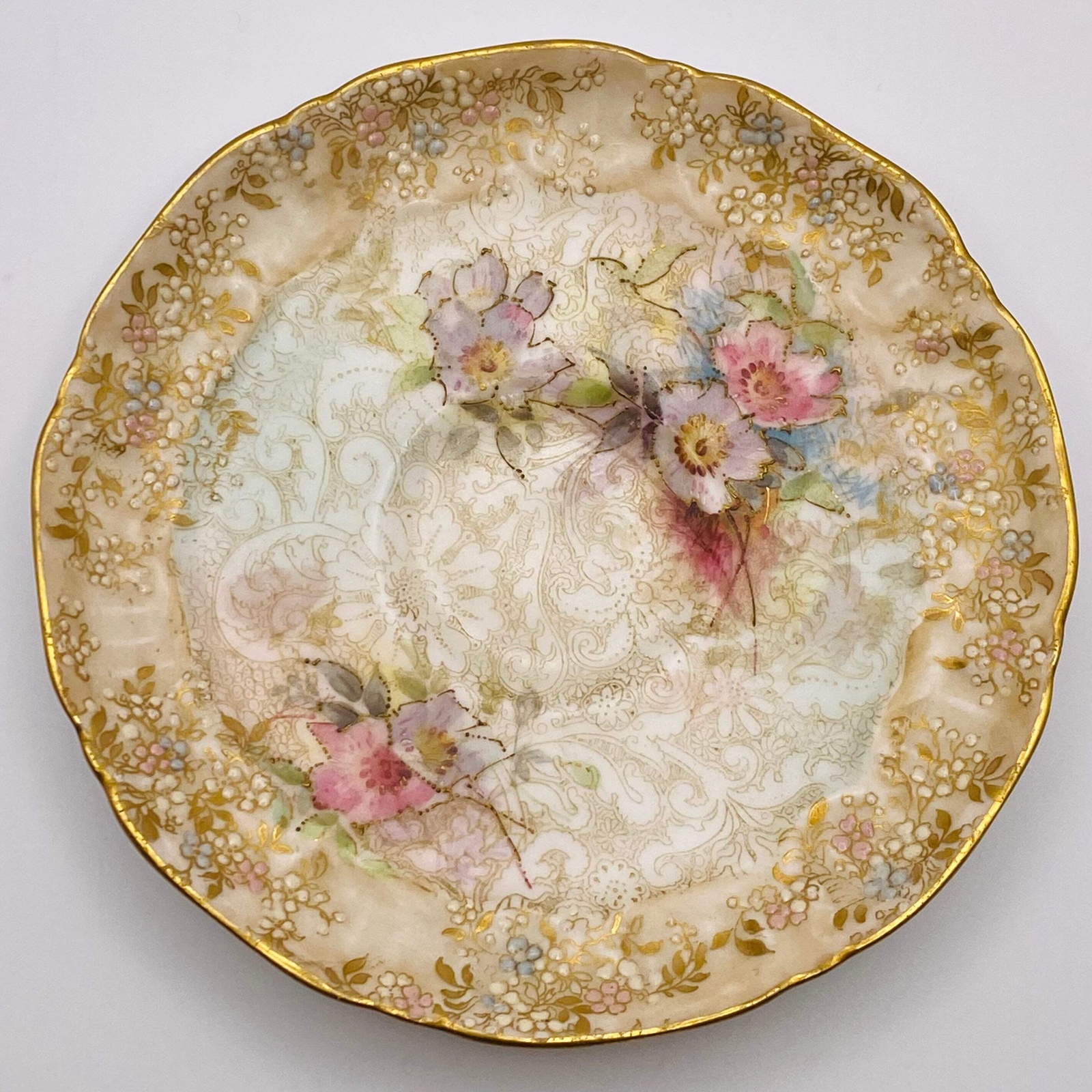 Doulton Burslem Spanische Ware Untertasse Antik um 1891 + Gold Vergoldet Porzellan #C48181