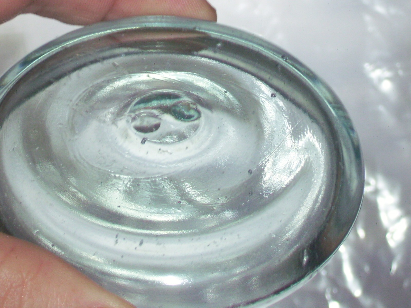 Blue Odd shaped, standard size ?  Glass bail top canning Jar lid 