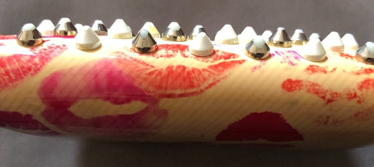 Christian Louboutin coin wallet spike studs kiss lip mark Zip