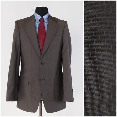 Brauner Herrenblazer gestreift 40 L UK-Größe LINUS Super 100s Wolle Sport Mantel Jacke