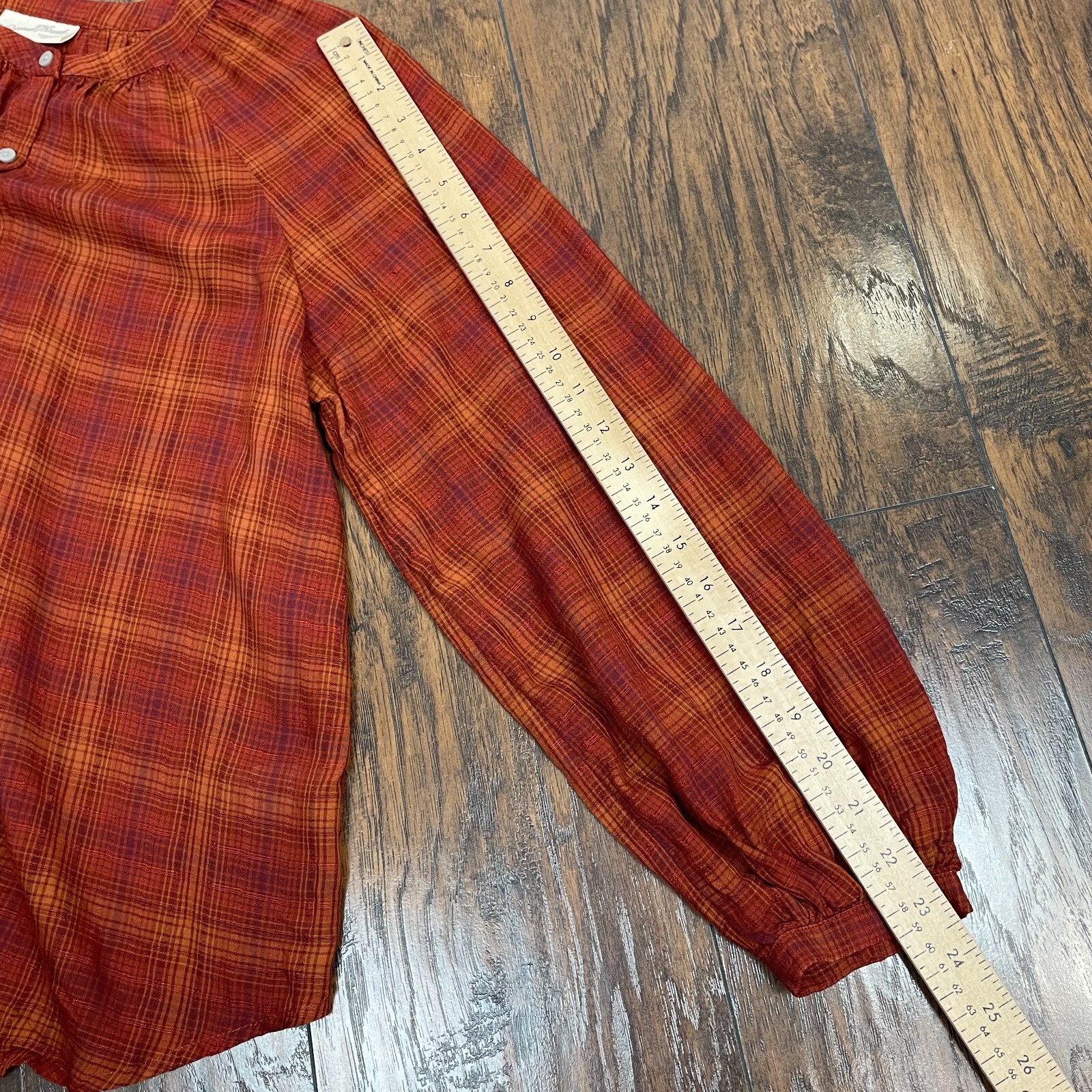 Universal Thread Top Medium Burnt Orange Plaid Bu… - image 10