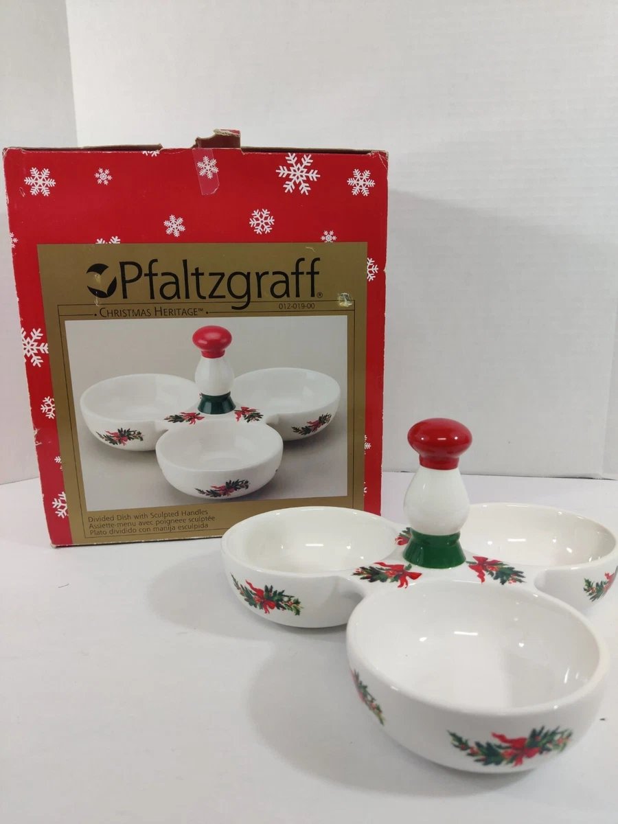 Pfaltzgraff Christmas Heritage Divided Dish w Sculpted Handle Serving Piece