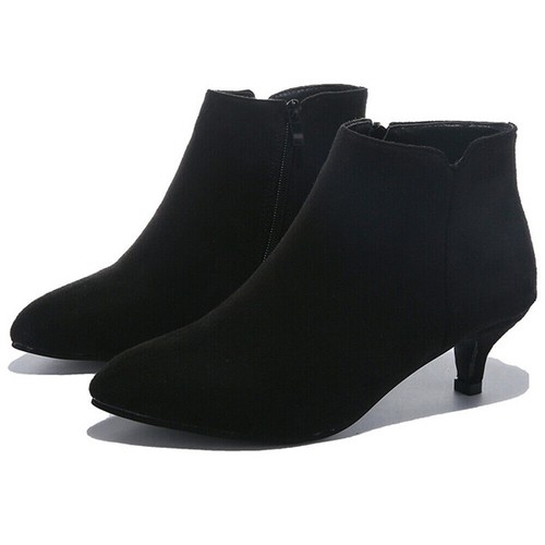 Mujeres Damas Botas al tobillo Damas Tacones bajos medios para gatito Zapatos Cremallera Botas puntiagudas Talla - Imagen 13 de 19