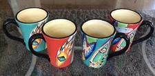 Set 4 Clay Art Surf’s Up Surfboard Design Ceramic Latte Mugs Beach Surf NIB HTF