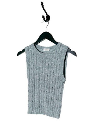 Brunello Cucinelli Grey Sequined Cable Knit Vest Top - SMALL - Picture 2 of 8
