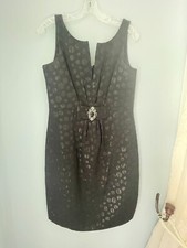 Eliza J, black sleeveless dress with polka dot and metal belt